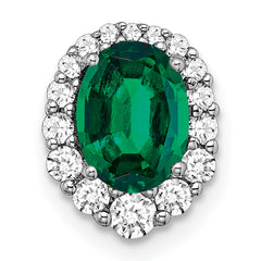 14K White Gold Lab Grown Diamond and Created Emerald Halo Chain Slide