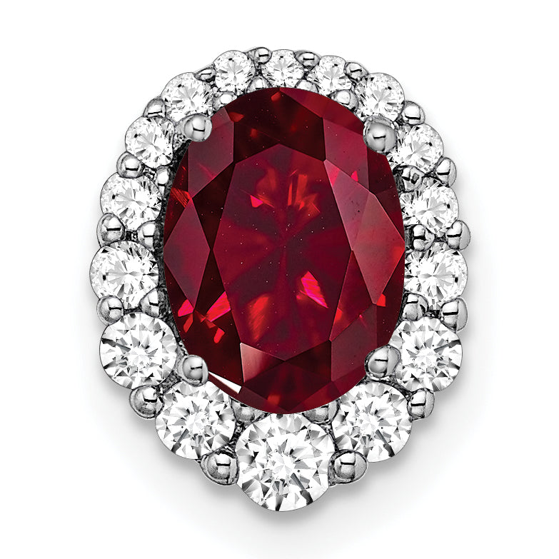 14K White Gold Lab Grown Diamond and Created Ruby Halo Chain Slide