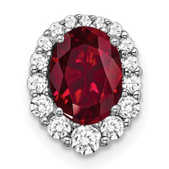 14K White Gold Lab Grown Diamond and Created Ruby Halo Chain Slide