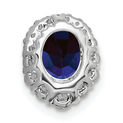 14K White Gold Lab Grown Diamond and Cr Blue Sapphire Halo Chain Slide