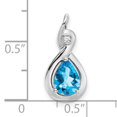 10k White Gold Pear Blue Topaz and Diamond Pendant