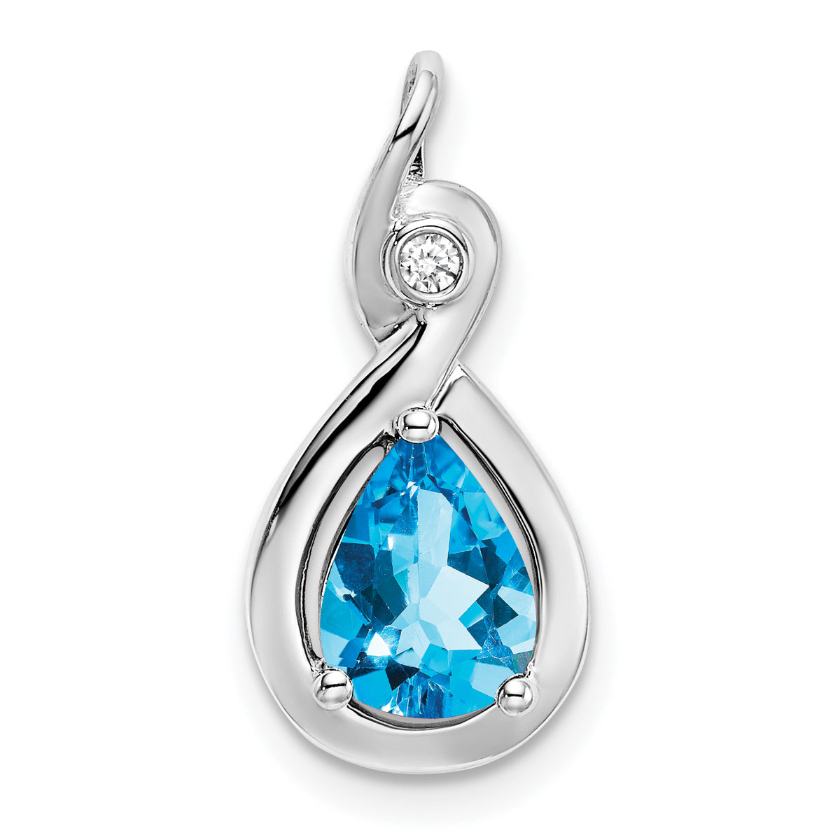 10k White Gold Pear Blue Topaz and Diamond Pendant