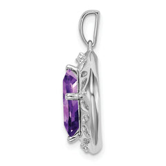 Sterling Silver Rhodium-plated Amethyst and Diamond Pendant