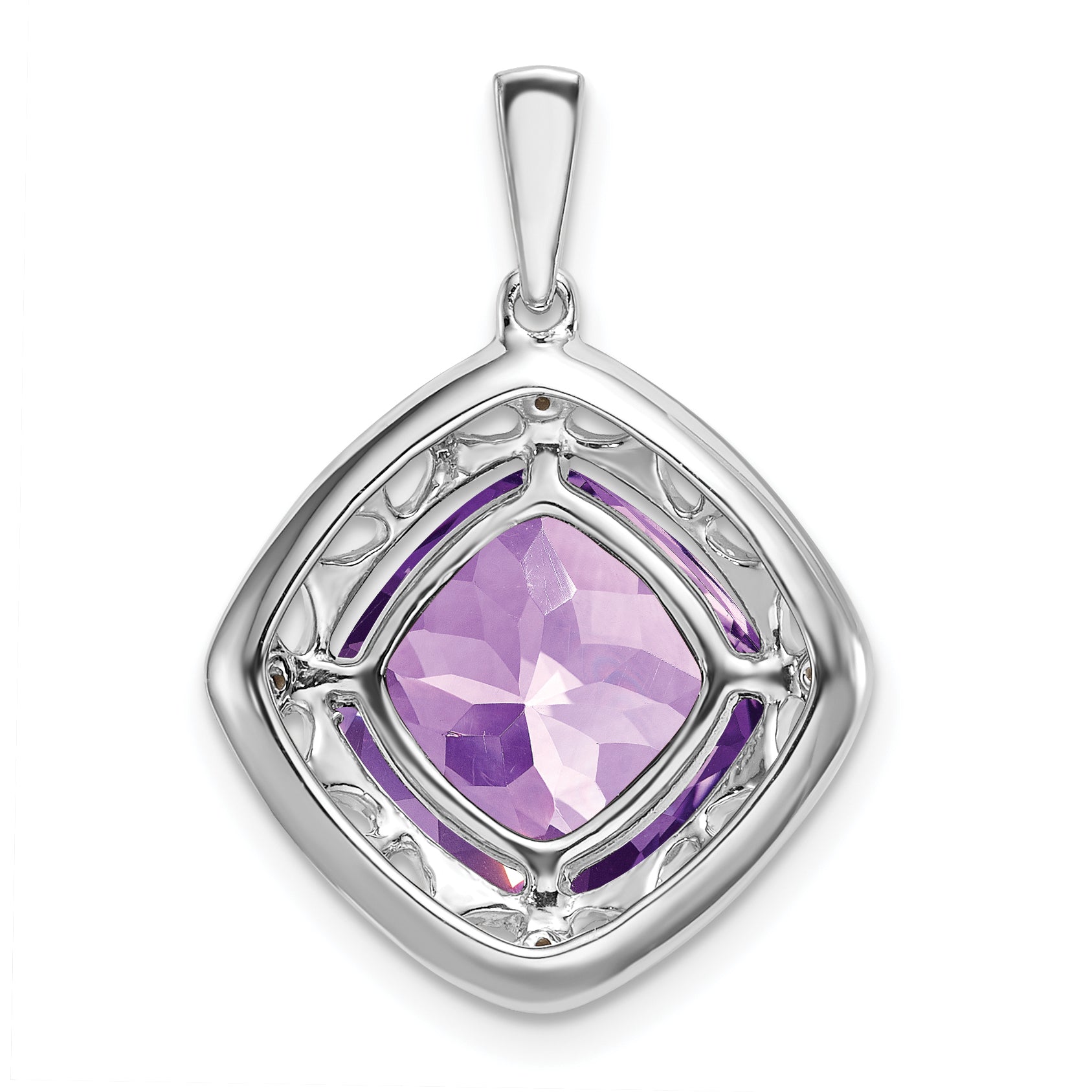 Sterling Silver Rhodium-plated Amethyst and Diamond Pendant