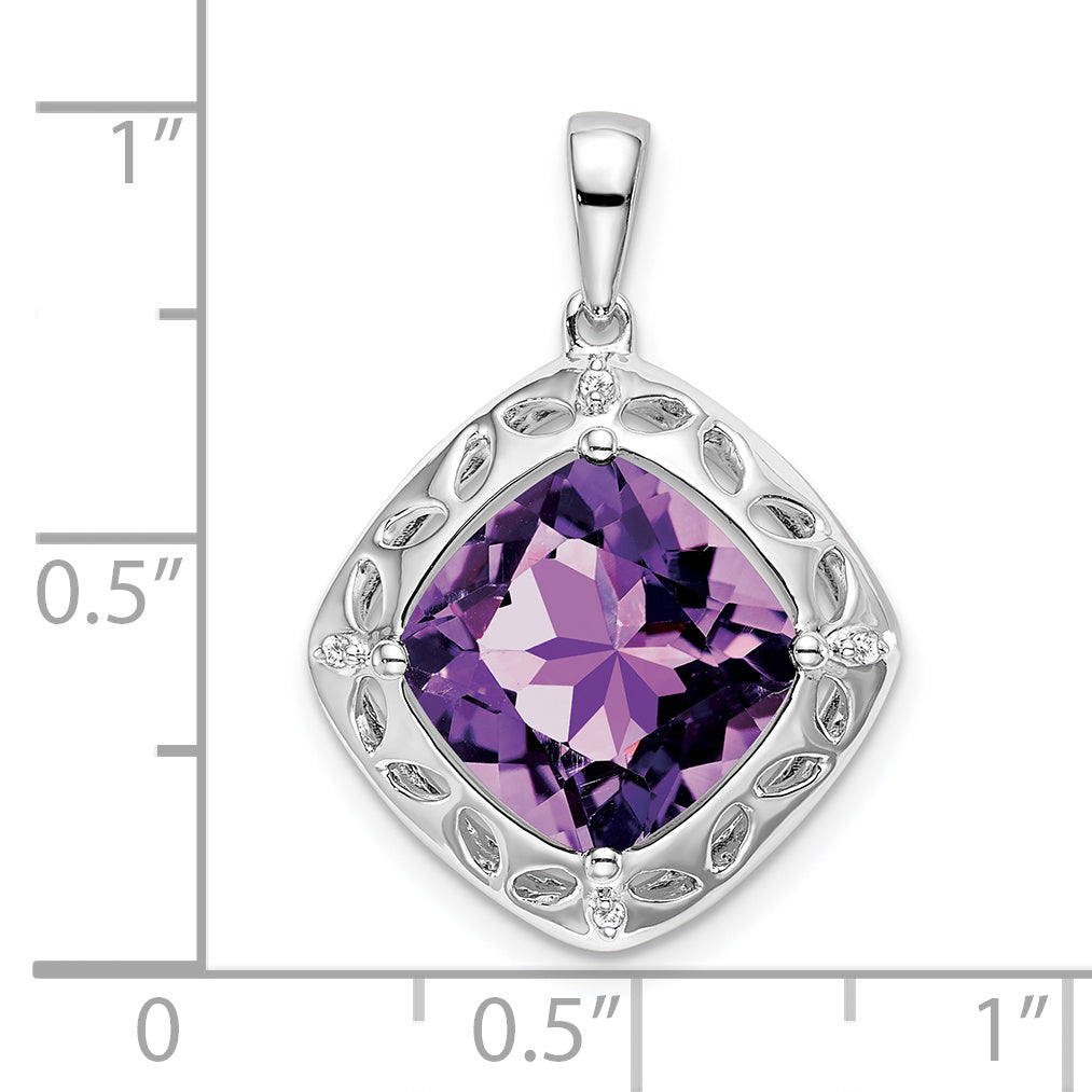 Sterling Silver Rhodium-plated Amethyst and Diamond Pendant