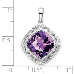 Sterling Silver Rhodium-plated Amethyst and Diamond Pendant