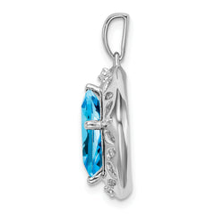 Sterling Silver Rhodium-plated Blue Topaz and Diamond Pendant