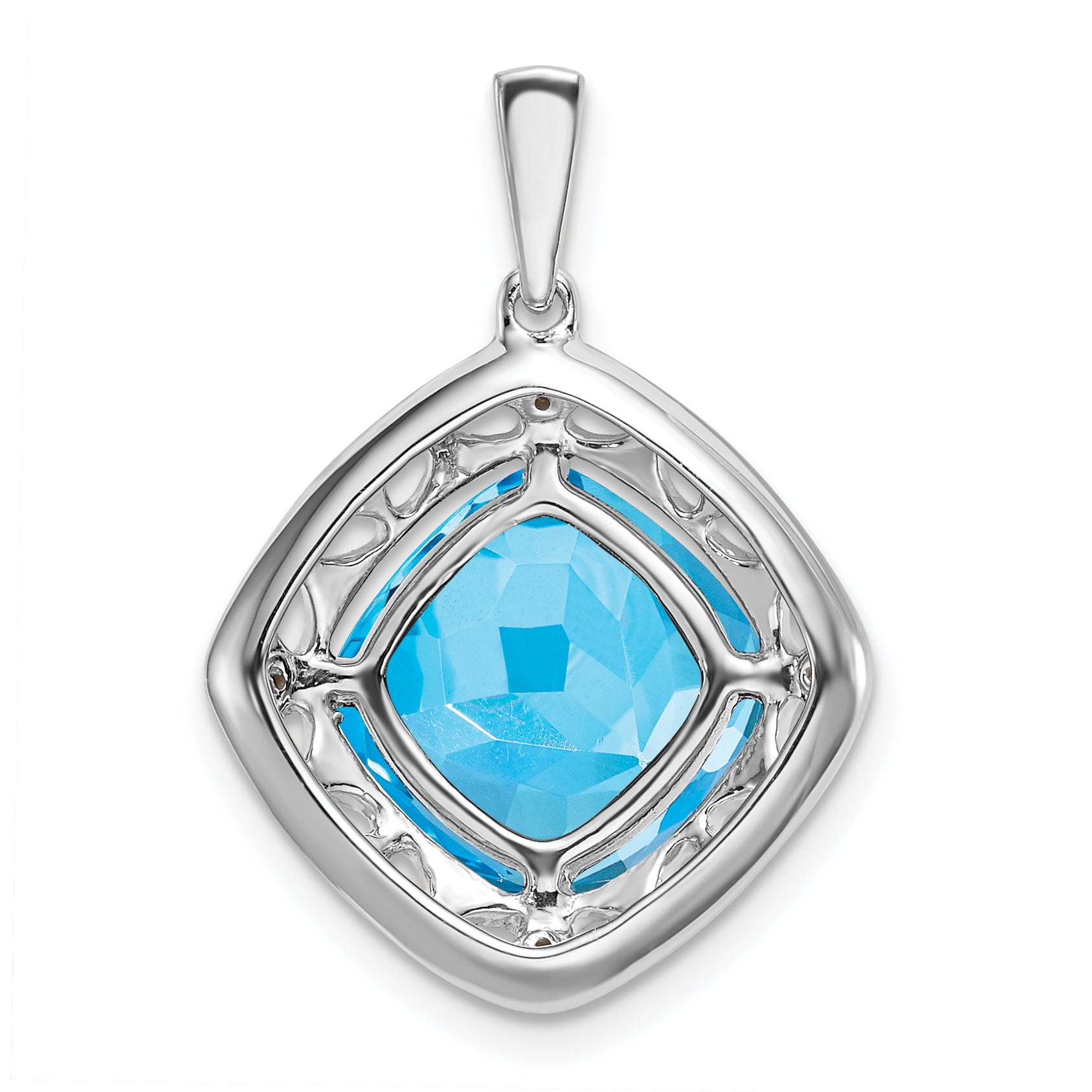 Sterling Silver Rhodium-plated Blue Topaz and Diamond Pendant