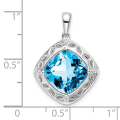 Sterling Silver Rhodium-plated Blue Topaz and Diamond Pendant