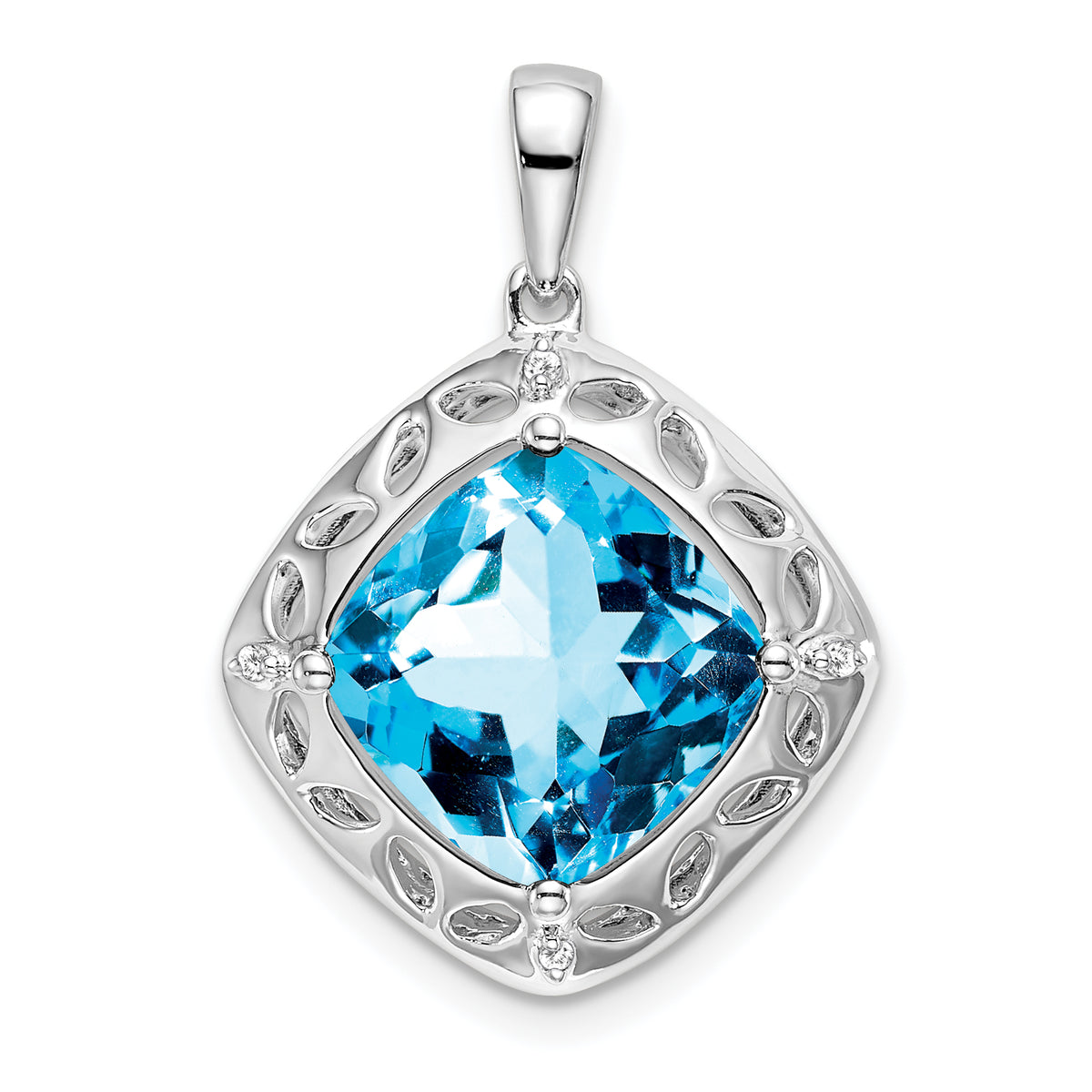 Sterling Silver Rhodium-plated Blue Topaz and Diamond Pendant