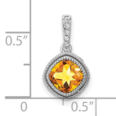 10k White Gold Cushion Citrine and Diamond Pendant