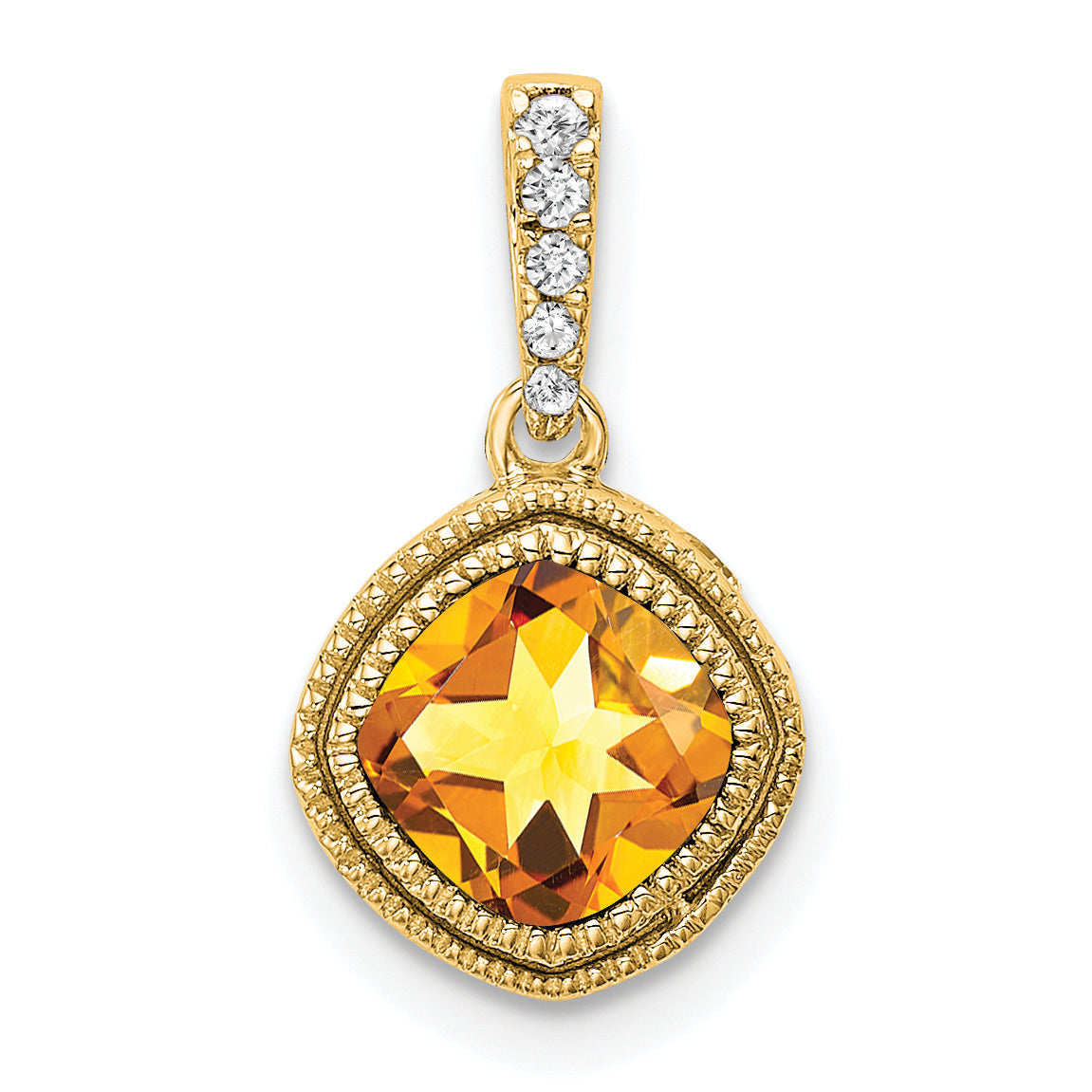 10k Cushion Citrine and Diamond Pendant