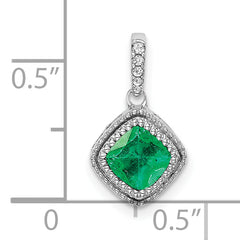 10k White Gold Cushion Emerald and Diamond Pendant