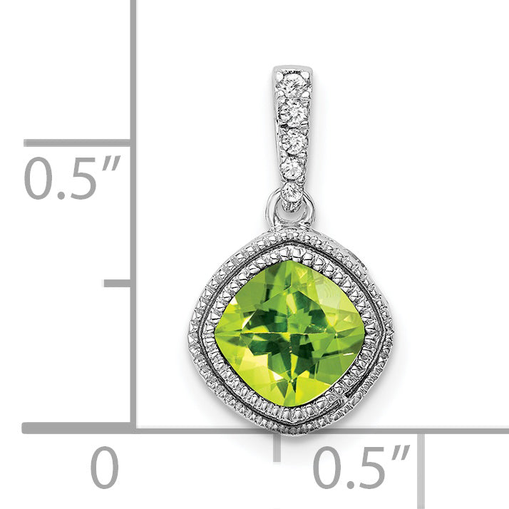 10k White Gold Cushion Peridot and Diamond Pendant