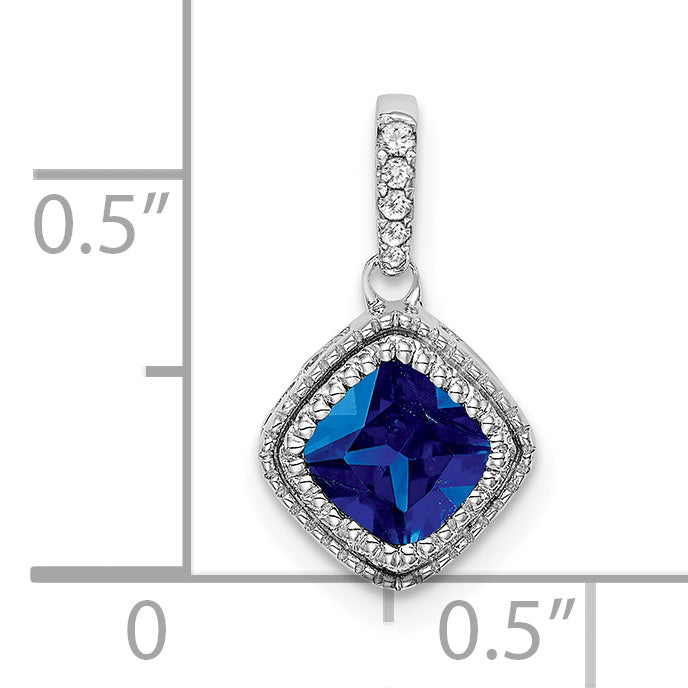 10k White Gold Cushion Sapphire and Diamond Pendant