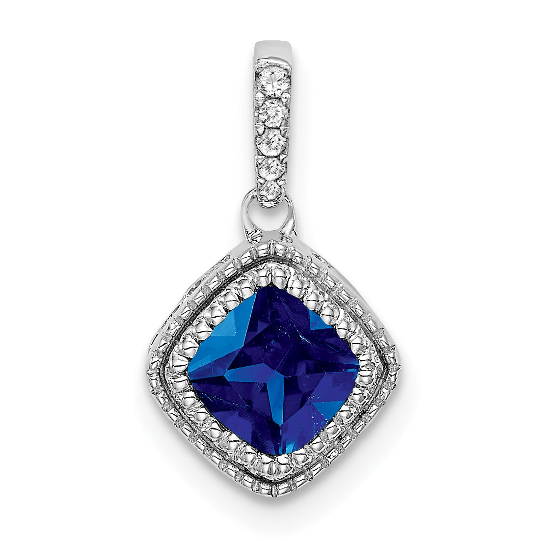 10k White Gold Cushion Sapphire and Diamond Pendant