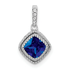 10k White Gold Cushion Sapphire and Diamond Pendant