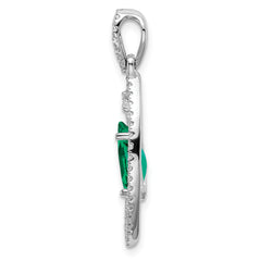 14K White Gold Lab Grown Diamond and Created Emerald Chain Slide