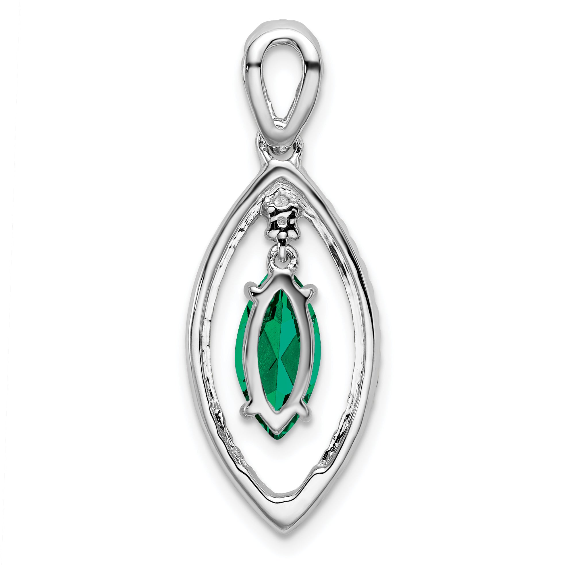 14K White Gold Lab Grown Diamond and Created Emerald Chain Slide