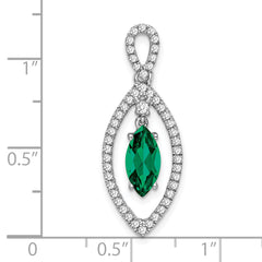 14K White Gold Lab Grown Diamond and Created Emerald Chain Slide