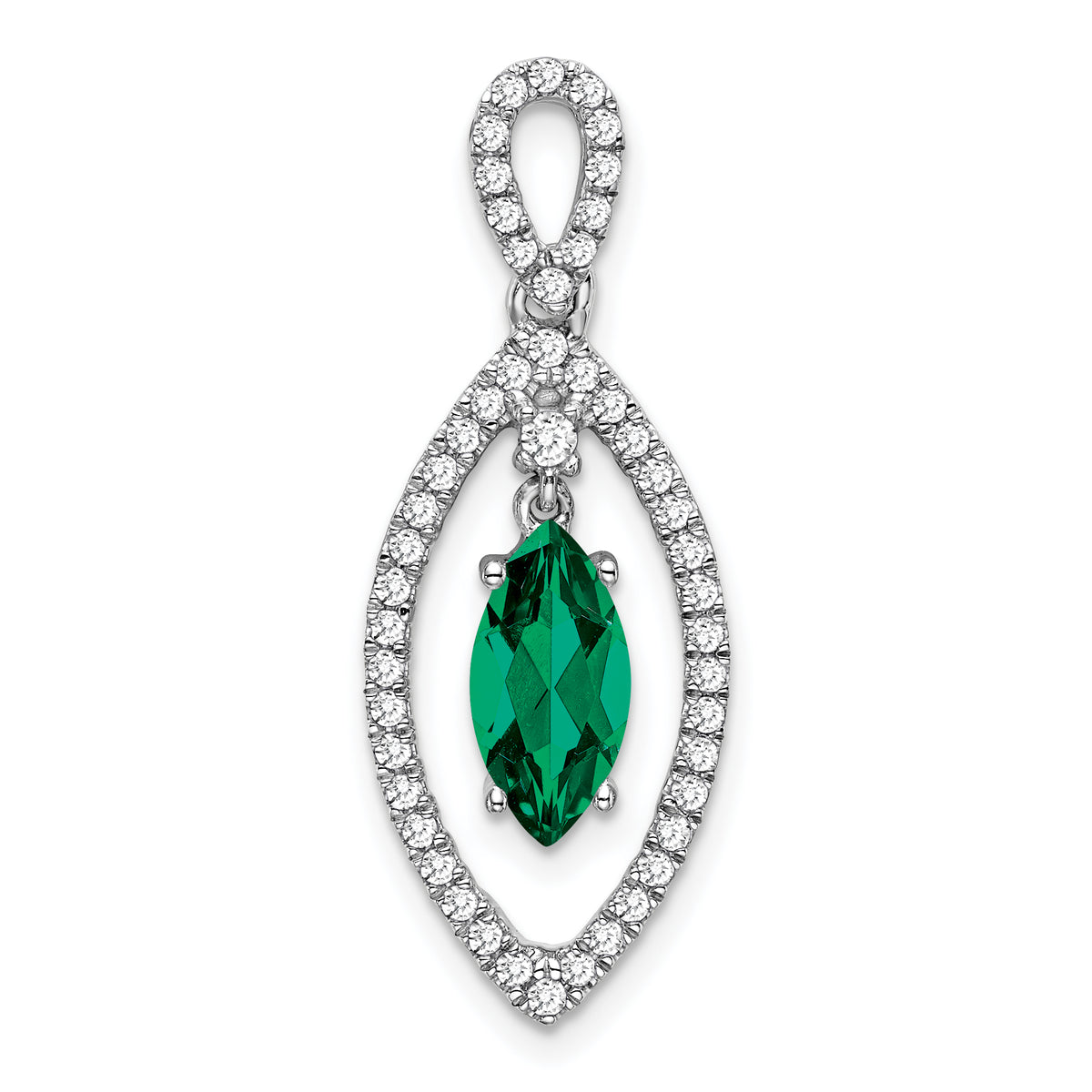 14K White Gold Lab Grown Diamond and Created Emerald Chain Slide