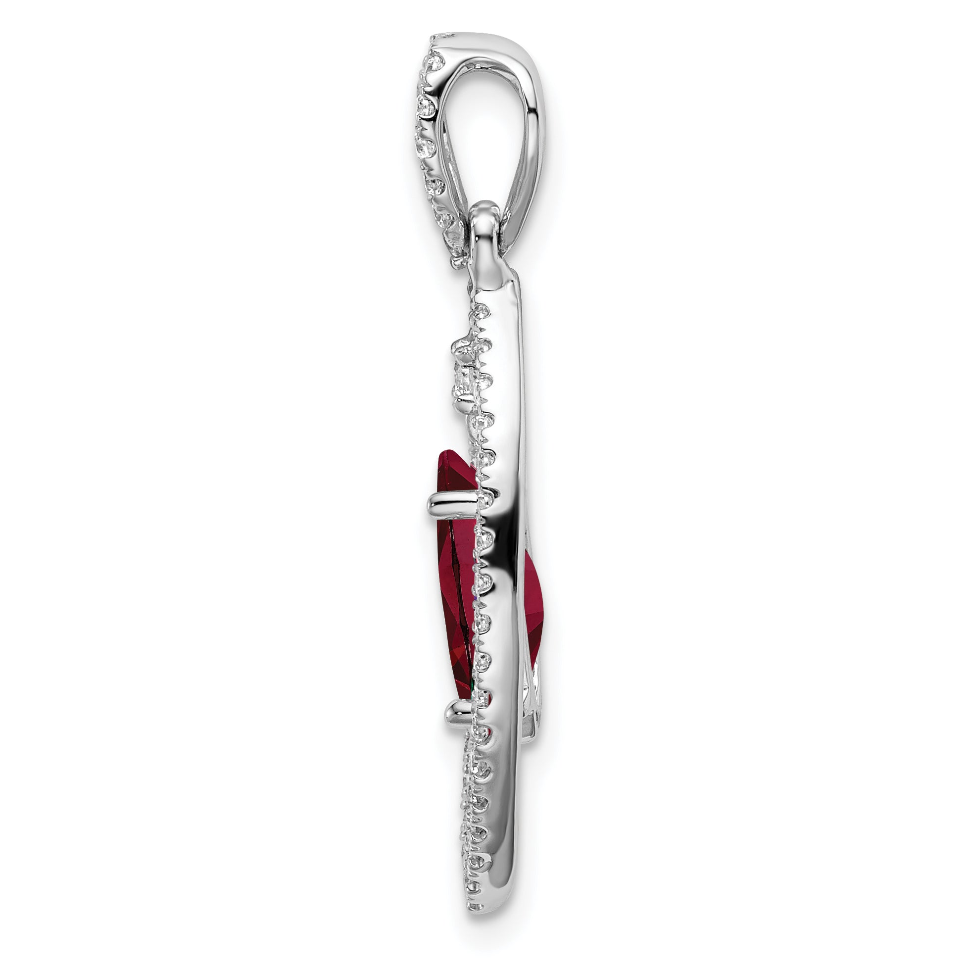 14K White Gold Lab Grown Diamond and Created Ruby Chain Slide