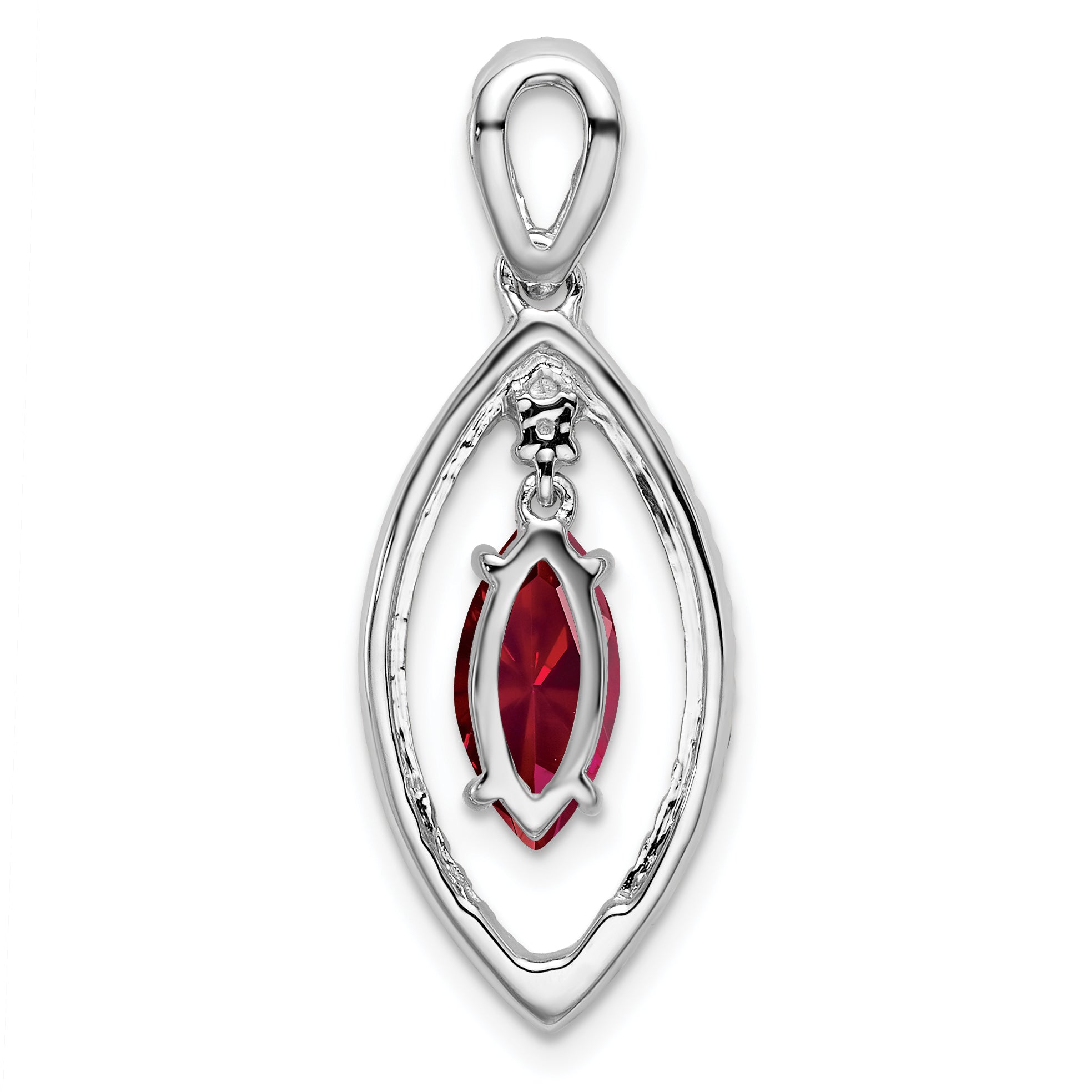 14K White Gold Lab Grown Diamond and Created Ruby Chain Slide