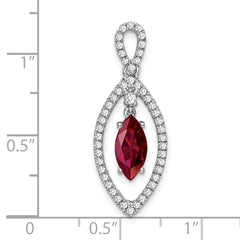 14K White Gold Lab Grown Diamond and Created Ruby Chain Slide