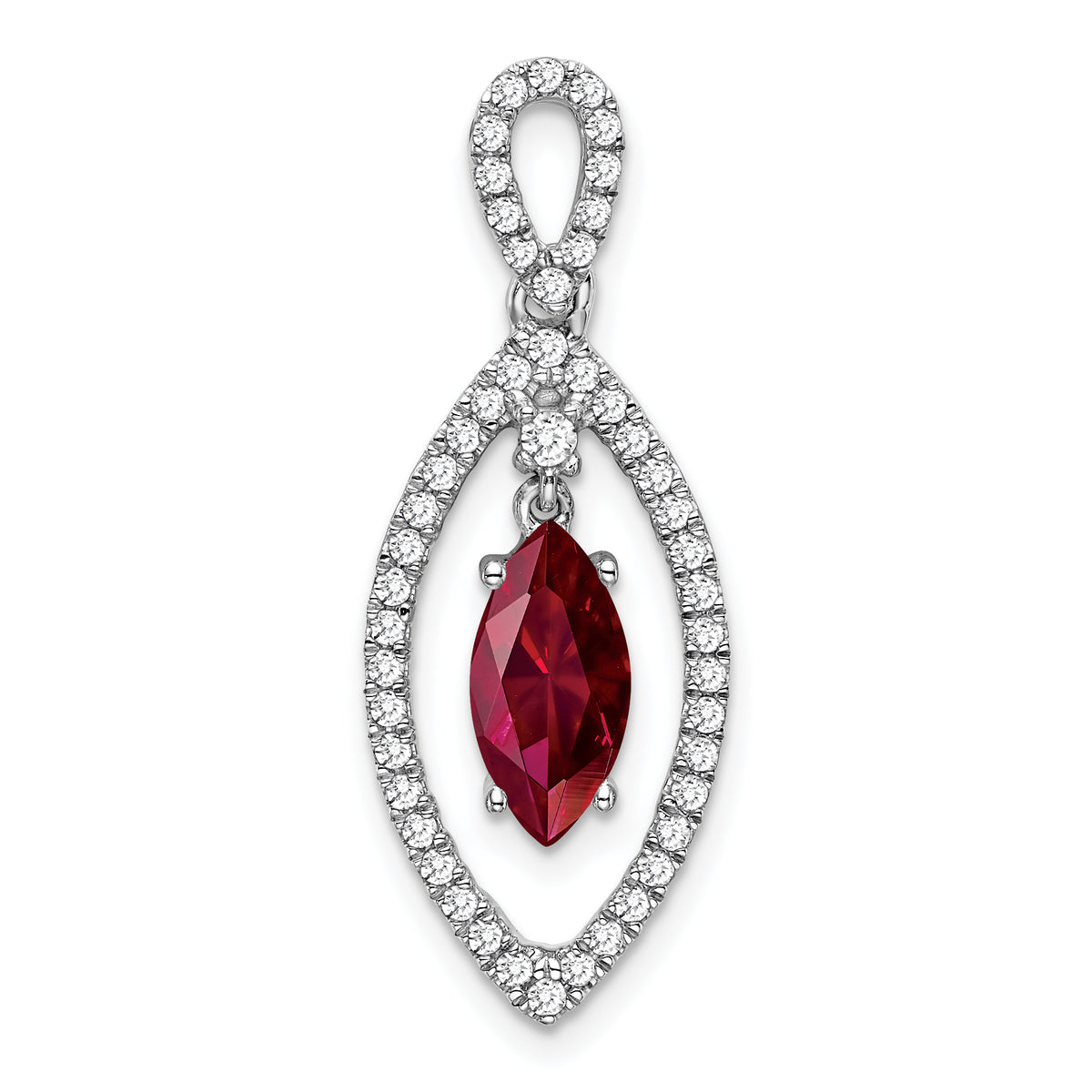 14K White Gold Lab Grown Diamond and Created Ruby Chain Slide