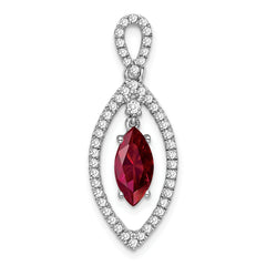 14K White Gold Lab Grown Diamond and Created Ruby Chain Slide