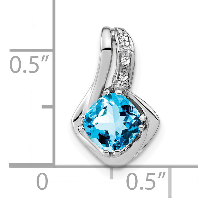 10k White Gold Blue Topaz and Diamond Pendant