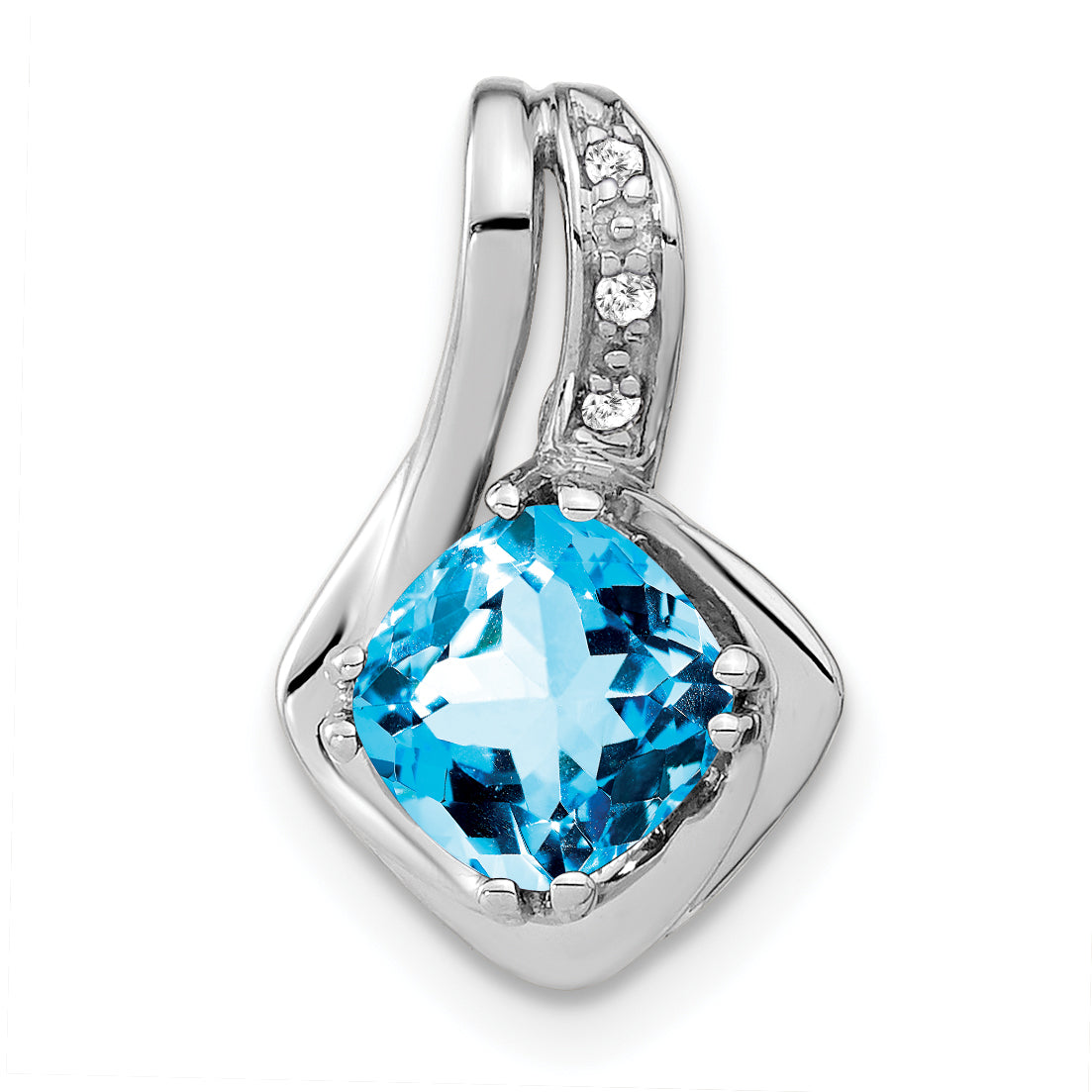 10k White Gold Blue Topaz and Diamond Pendant