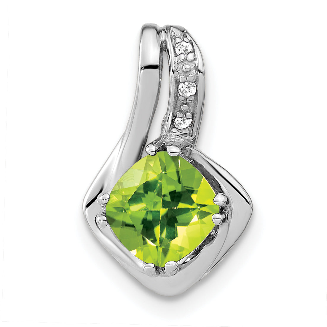 10k White Gold Peridot and Diamond Pendant