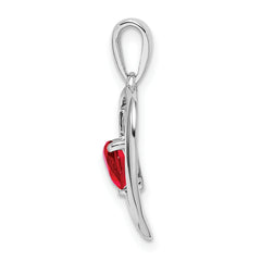 14k White Gold Ruby and Diamond Heart Pendant