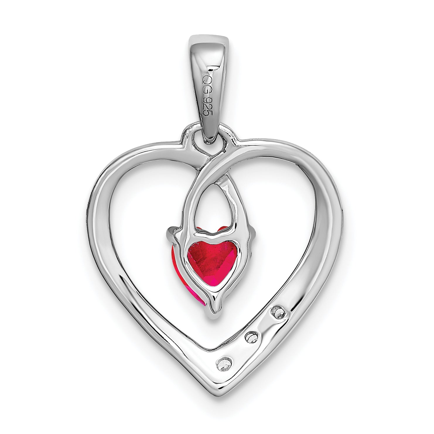 14k White Gold Ruby and Diamond Heart Pendant