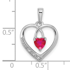 14k White Gold Ruby and Diamond Heart Pendant