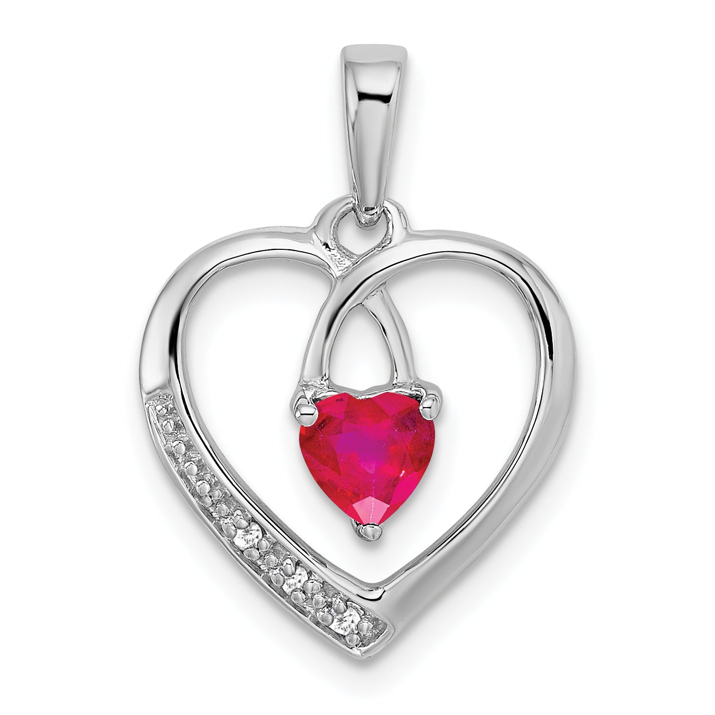 14k White Gold Ruby and Diamond Heart Pendant