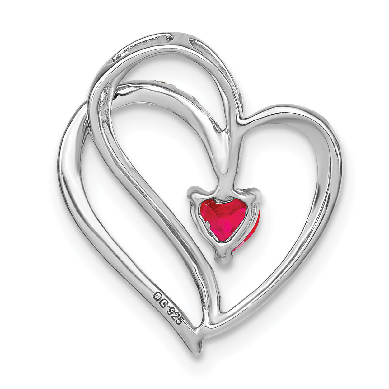 14k White Gold Ruby and Diamond Heart Chain Slide