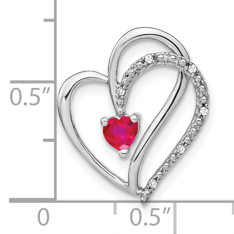 14k White Gold Ruby and Diamond Heart Chain Slide