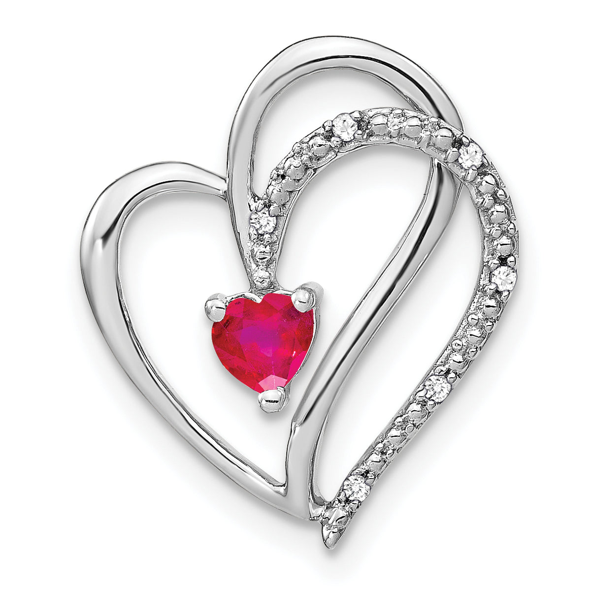 14k White Gold Ruby and Diamond Heart Chain Slide