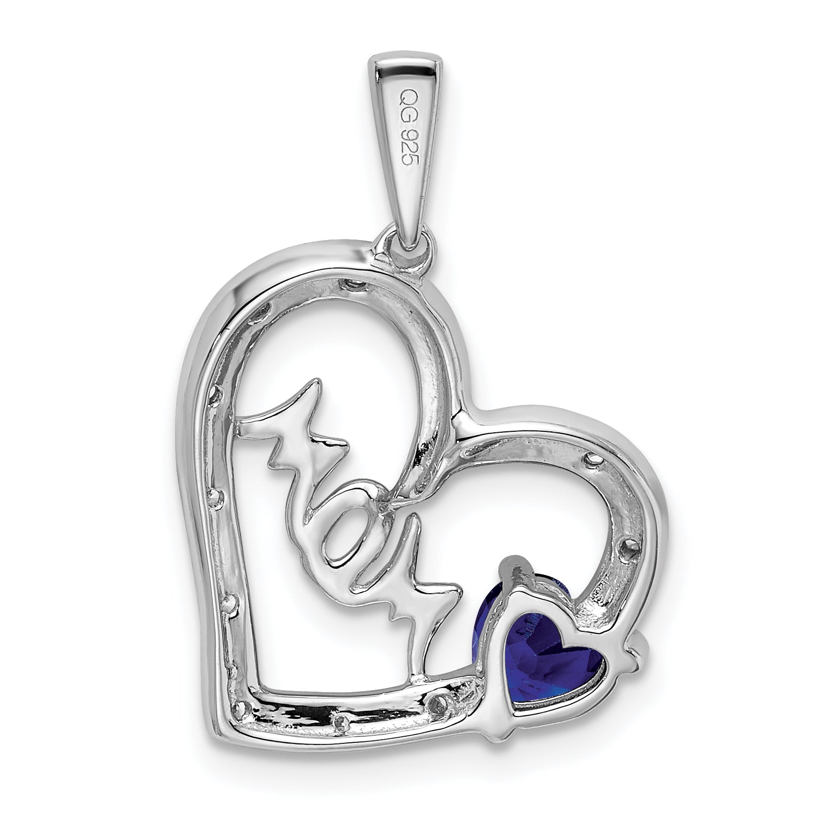 14k White Gold Sapphire and Diamond MOM Heart Pendant