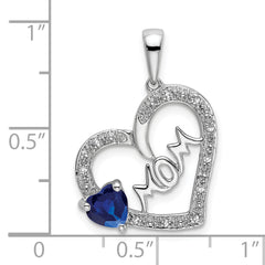 14k White Gold Sapphire and Diamond MOM Heart Pendant