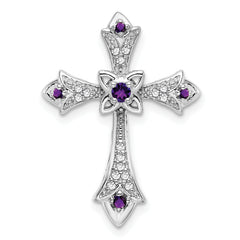 10k White Gold Amethyst and Diamond Fleur de Lis Cross Chain Slide