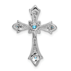 10K White Gold Blue Topaz and Diamond Fleur de Lis Cross Chain Slide