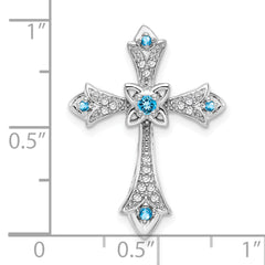 10K White Gold Blue Topaz and Diamond Fleur de Lis Cross Chain Slide