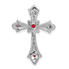 10K White Gold Ruby and Diamond Fleur de Lis Cross Chain Slide