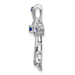 10K White Gold Sapphire and Diamond Fleur de Lis Cross Chain Slide