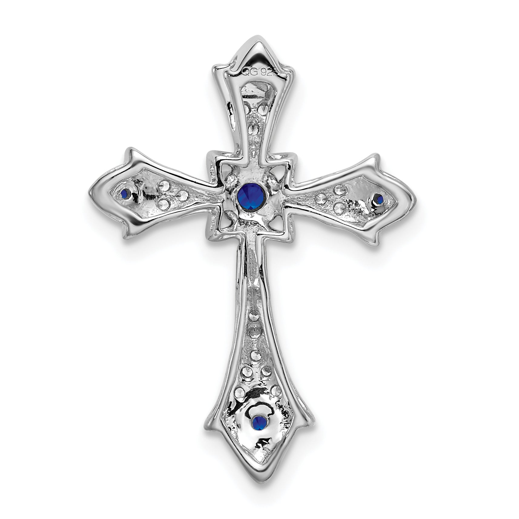 10K White Gold Sapphire and Diamond Fleur de Lis Cross Chain Slide