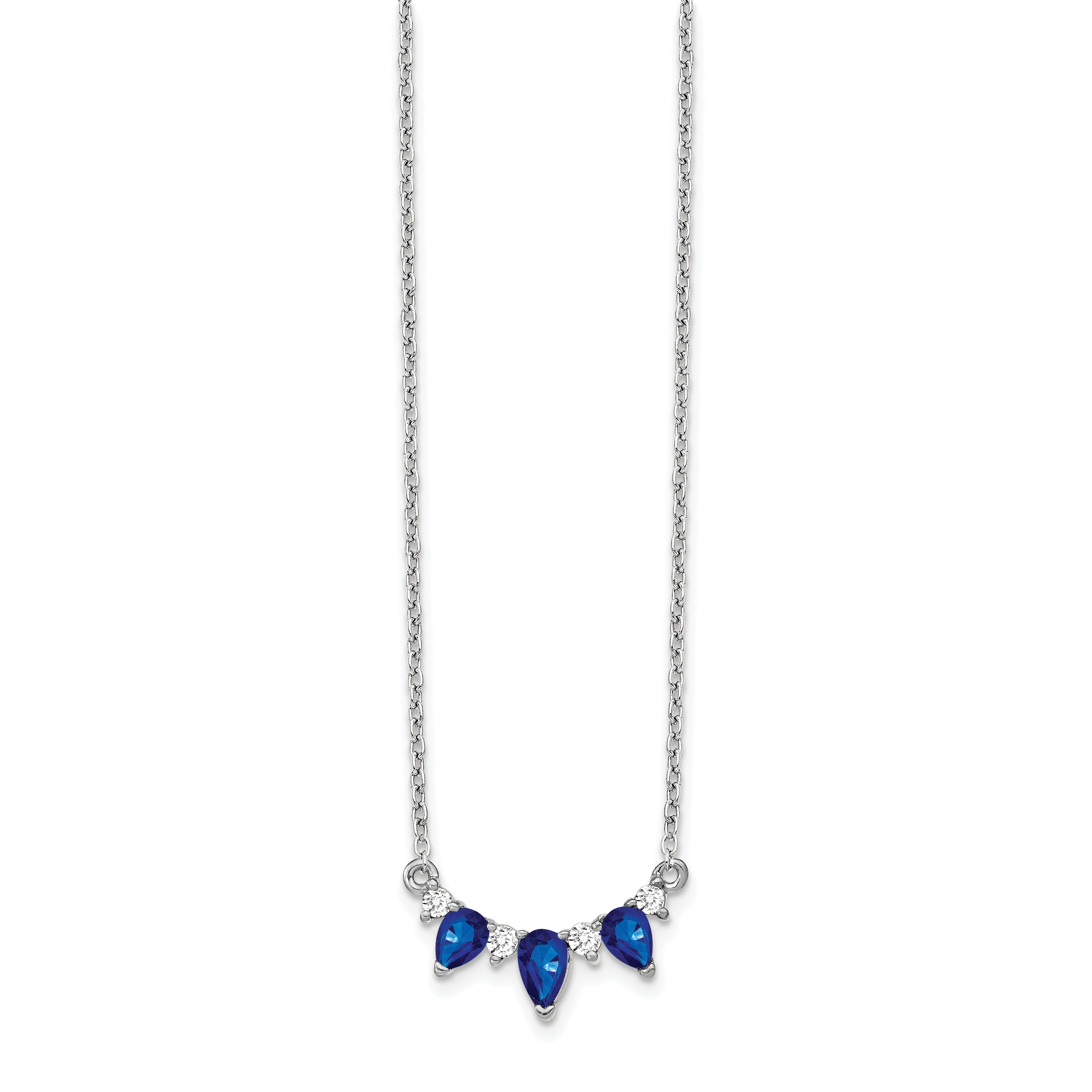 14K White Gold Lab Grown Diamond and Cr Blue Sapphire 18 inch Necklace