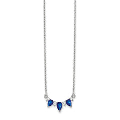 14K White Gold Lab Grown Diamond and Cr Blue Sapphire 18 inch Necklace